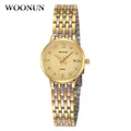 Mode Damen Uhren Luxus Gold Kristall Uhren Frauen Edelstahl Quarz Armbanduhren Frauen Uhren horloges