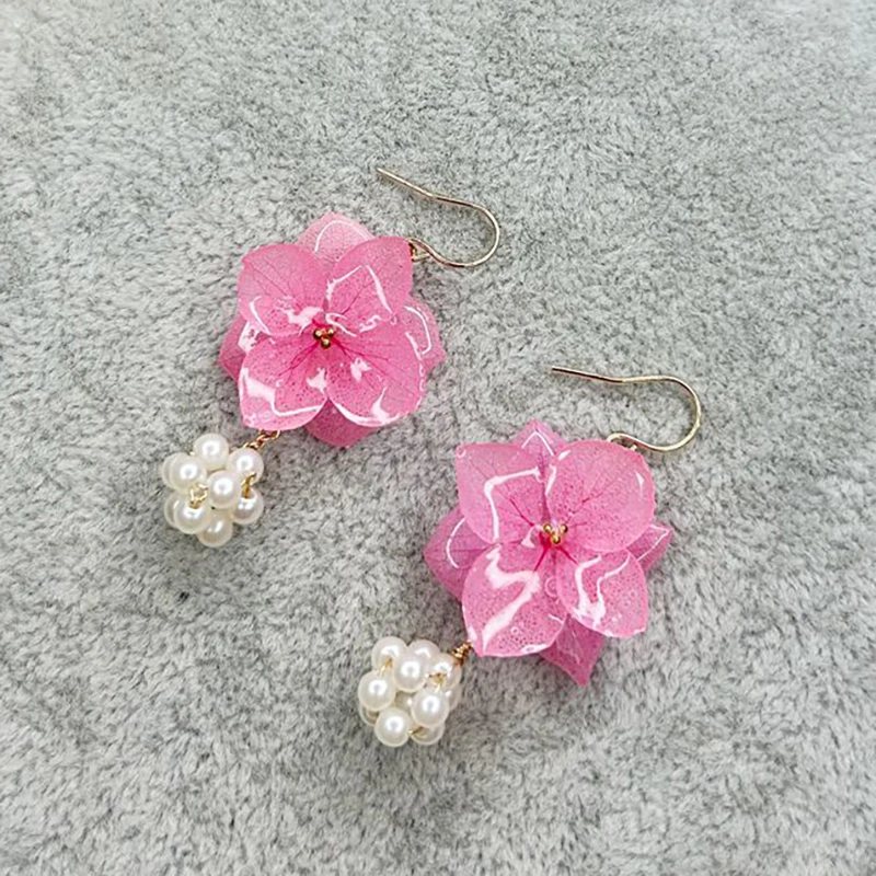 Einzigartige Hortensien Blume natürlichen Ohrring elegante gepresste Blume Ohrringe Epoxidharz rosa Blumen Ohrring Aussage Schmuck neu
