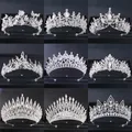 Silber Farbe Kristall Braut Diademe Und Kronen Luxus Strass Prom Diadem Krone Tiara Für Frauen Braut