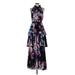 Betsy & Adam Cocktail Dress - A-Line High Neck Sleeveless: Black Floral Dresses - Women's Size 8