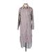 Shein Casual Dress - Midi Collared 3/4 sleeves: Purple Print Dresses - Women's Size Small