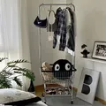 Floor Standing Coat Rack with Storage Basket Removable Clothes Storage Trolley Entryway Metal