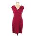 Adrianna Papell Cocktail Dress - Bodycon V-Neck Short sleeves: Red Solid Dresses - Women's Size 10