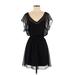 Express Casual Dress - Mini V Neck Short sleeves: Black Solid Dresses - Women's Size Small