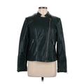 Calvin Klein Leather Jacket: Short Green Solid Jackets & Outerwear - Women's Size Medium