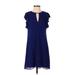 Vince Camuto Cocktail Dress - A-Line Crew Neck Short sleeves: Blue Solid Dresses - Women's Size 4