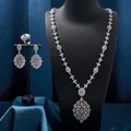 Trend ige türkis farbene Zirkon lange Halskette Ohrring Ring Schmuck Sets für Frauen Party Luxus Wed