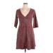 Patagonia Cocktail Dress - A-Line Plunge 3/4 Sleeve: Burgundy Dresses - Women's Size X-Large