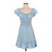 Sim & Sam Casual Dress - Mini Scoop Neck Short sleeves: Blue Dresses - Women's Size Small