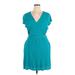 DR2 Casual Dress - A-Line V-Neck Short sleeves: Teal Print Dresses - Women's Size X-Large