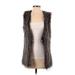 Me Jane Faux Fur Vest: Short Brown Solid Jackets & Outerwear - Women's Size X-Small