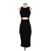 Fashion Nova Casual Dress - Midi Crew Neck Sleeveless: Black Solid Dresses - New - Women's Size Small