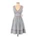 Jessica Simpson Casual Dress - A-Line Plunge Sleeveless: Gray Stripes Dresses - New - Women's Size 4