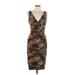 Cache Cocktail Dress - Sheath Plunge Sleeveless: Brown Zebra Print Dresses - Women's Size 10