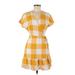 Old Navy Casual Dress - Mini V-Neck Short sleeves: Yellow Checkered/Gingham Dresses - Women's Size Medium