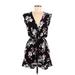 Ann Taylor LOFT Romper Plunge Short sleeves: Black Floral Rompers - Women's Size Small