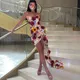 Robe de cocktail de luxe en dentelle fleurie 3D pour femme tenue de soirée sexy sans bretelles