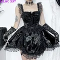 Goth-Robe de soirée courte en dentelle noire pour femme coupe couvertes bandage à lacets sexy