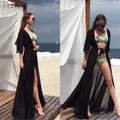 Longue robe de plage en mousseline de soie pour femmes rouge sexy cover-up pour bikini tunique