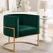 Everly Quinn Velvet Accent Chair w/ Golden Metal Stand Upholstered/Metal in Green | 28.5 H x 28.25 W x 25.75 D in | Wayfair