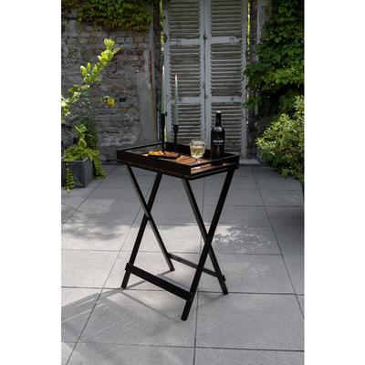 Metall Beistelltisch mit Tablett in Schwarz 60 x 89 x 42 cm - Gestell: Schwarz, Tablett: natur