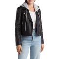 Faux Leather Hooded Crop Moto Jacket