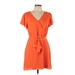 Naked Zebra Casual Dress - Mini V Neck Short sleeves: Orange Solid Dresses - New - Women's Size Large