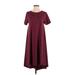 Lularoe Casual Dress - Midi Crew Neck Short sleeves: Burgundy Color Block Dresses - Women's Size Small