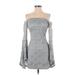 Emerald Sundae Casual Dress - Bodycon Off The Shoulder Long sleeves: Gray Dresses - Women's Size Small