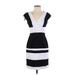 Marc New York Andrew Marc Casual Dress - Party V-Neck Short sleeves: Black Stripes Dresses - Women's Size 2