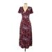 Madewell Casual Dress - Wrap V Neck Short sleeves: Burgundy Print Dresses - New - Women's Size 0