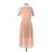 Zara Casual Dress - Midi High Neck Short sleeves: Tan Print Dresses - Women's Size Small