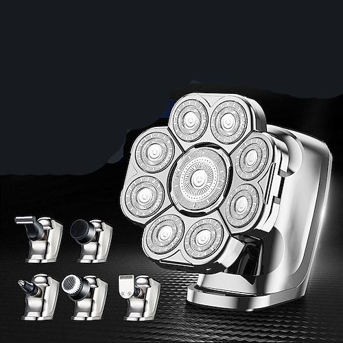 9D Männer wiederaufladbarer Glatze elektrischer Rasierer 9 schwebende Köpfe Bart Nase Ohr 6 in 1 Haarschneider Rasiermesser Valentinstagsgeschenk Image