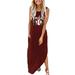 Gzea Sun Dresses For Women 2024 Summer Dress For Women Baseball Mom Gift Tshirt Dresses Graphic Printed Casual Maxi Dress Long Sundress WH4 L