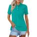 Knosfe Golf Polo Shirts for Women Business Collared Summer T Shirts Casual V Neck Button Down Shirts Solid Color 2024 Short Sleeve Dressy Blouses Turquoise XL