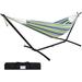 9 Double Cotton Hammock with Space Saving Steel Stand for 2 Persons Carry Bag Included (Elegant Oasis Stripes)