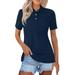 Knosfe Golf Polo Shirts for Women Business Collared Summer T Shirts Casual V Neck Button Down Shirts Solid Color 2024 Short Sleeve Dressy Blouses Navy 2XL