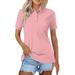 Knosfe Golf Polo Shirts for Women Business Collared Summer T Shirts Casual V Neck Button Down Shirts Solid Color 2024 Short Sleeve Dressy Blouses Pink L