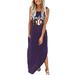 Gzea Sun Dresses For Women 2024 Summer Dress For Women Baseball Mom Gift Tshirt Dresses Graphic Printed Casual Maxi Dress Long Sundress Purple L