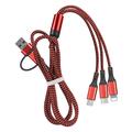 Cavo di ricarica multiplo 3,9 piedi Da USB A a Tipo C/Micro/IP 3 A Ricarica veloce Nylon intrecciato Duraturo 3 in 1 Per Macbook iPad Samsung Appendini per cellulare