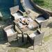 Walsunny 5 Pieces Outdoor Patio Dining Set Wicker Patio Furniture Set with Wood Table and 4 Chairs with Soft Cushions Grey
