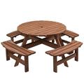 8-Person Outdoor Circular Wooden Picnic Table with 4 Built-in Benches for Patio Backyard Garden Brown