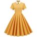 Elegant temperament trimmed contrasting high-neck doll collar mid-length hem dress for women-Yellow-S