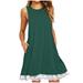 Posijego Womens Summer Dresses Casual Sleeveless Crew Neck Tshirt Sundress Lace Hem Mini Dress with Pockets