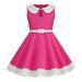 Baby doll collar dress European and American fashion dress retro dress-rose red-M(130CM)