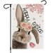 Happy Easter Garden Flag 12x18 Inch Double Sided Bunny with Flowers Easter Rabbit Courtyard Outdoor Decoration Linen Courtyard Flag