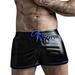 Mens Shorts Stitching Leather Motorcycle Imitation Three Point Shorts for Men Blue