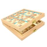 Hellery Sudoku Board Game Wooden Sudoku Game Board with Number Tiles Educational Toy Brain Teaser Game Toy for Ages 7-14 Years Adults Blue