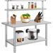 ATENOW 30 x 24 Stainless Steel Work Table NSF Heavy Duty Commercial Food Prep Worktable with Overshelves & Adjustable Shelf for Kitchen Prep Work