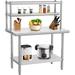 ATENOW 30 x 24 Inches Stainless Steel Work Table with Double Overshelves NSF Heavy Duty Commercial Food Prep Worktable with Adjustable Shelf & Hooks for Kitchen Prep Work
